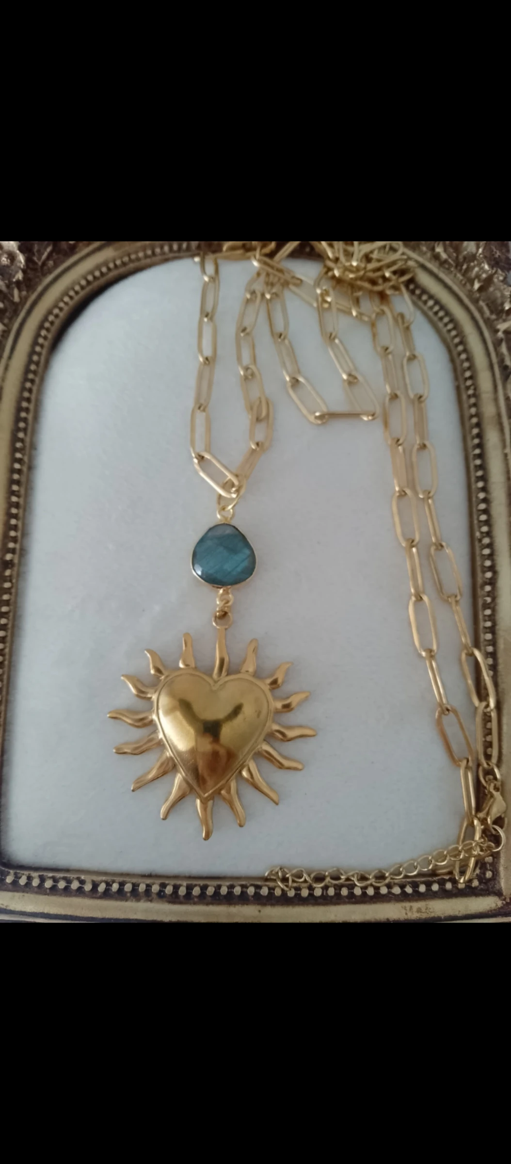 Collier coeur soleil bohème pierre de labradorite 